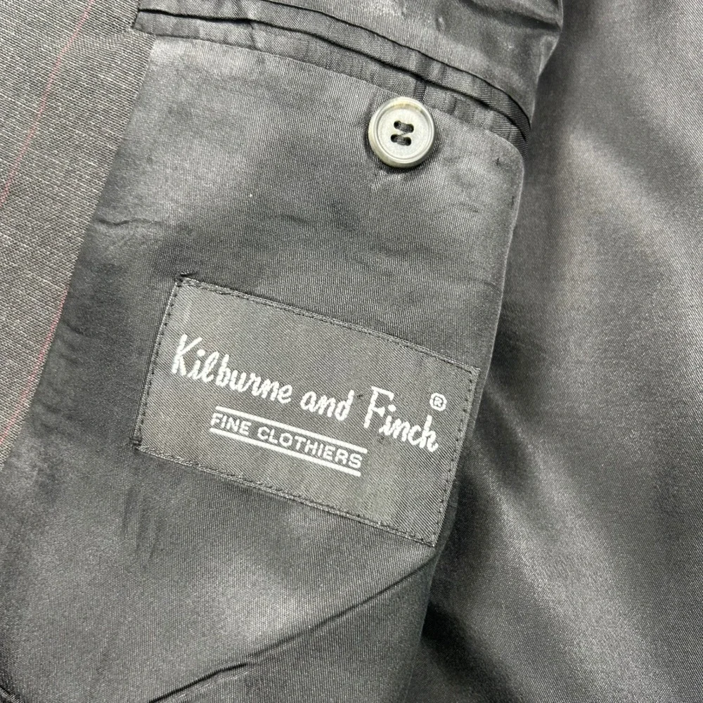 Kilburne‎ & Finch Mens 42L Blazer Charcoal Gray Pinstripe Wool Blend Suit Jacket